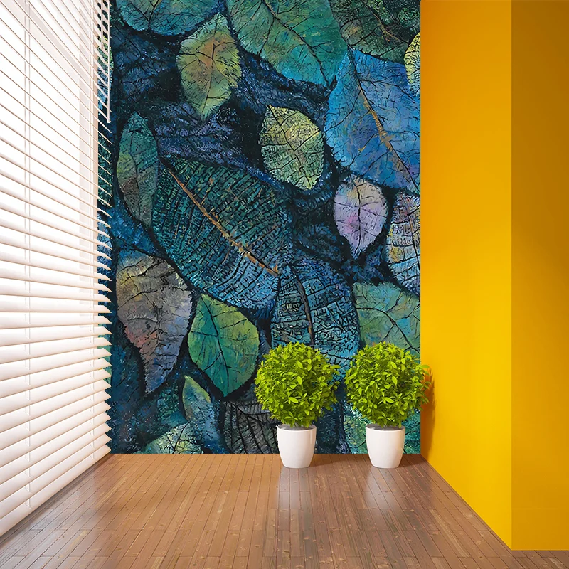 Tapete mit verstreuten Blättern Aqua, schmutzabweisende Wandverkleidung für das Wohnzimmer Clearhalo