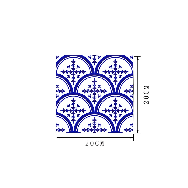 Tapetenbahnen aus Porzellanfliesen mit Blumenmuster, 18 Stück, blaues PVC-Wanddekor, leicht zu entfernen, 7,8 Quadratfuß C...