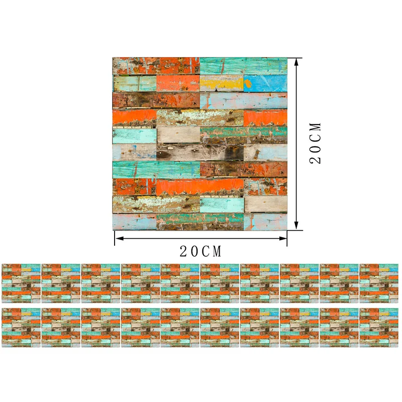 Tapetenbahnen aus wiedergewonnenem, bemaltem Holz, orange-blaue ländliche Wandverkleidung für Zuhause, Pick-Up-Sticks Clea...