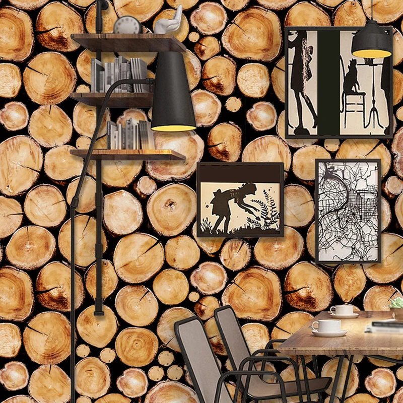 Tapetenbordüre aus Holzscheiten auf dem Land, braune Pick-Up-Sticks, Wandkunst für das Esszimmer Clearhalo