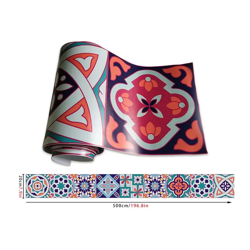 Tapetenbordüre mit Bohemia-Blumenmuster, PVC-Klebstoff, orangerote Wandverkleidung für Schlafzimmer Clearhalo