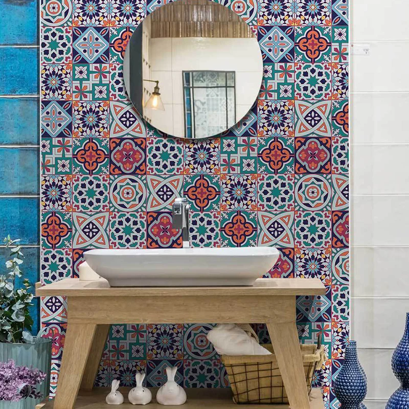 Tapetenbordüre mit Bohemia-Blumenmuster, PVC-Klebstoff, orangerote Wandverkleidung für Schlafzimmer Clearhalo