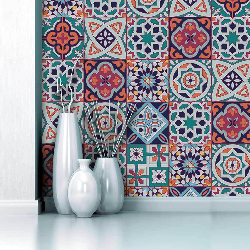 Tapetenbordüre mit Bohemia-Blumenmuster, PVC-Klebstoff, orangerote Wandverkleidung für Schlafzimmer Clearhalo