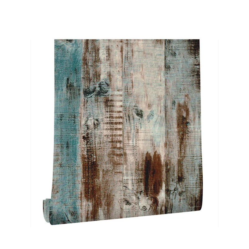 Tapetenrolle aus Holz im Used-Look, braun und blau, Bauernhaus-Wandkunst für Zuhause, zum Aufkleben Clearhalo