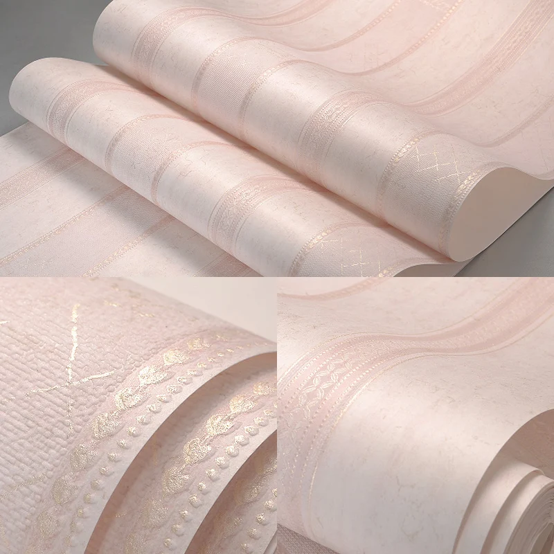 Tapetenrolle mit rosa Streifen, wasserabweisender Wandbelag für Schlafzimmer, nicht beklebt Clearhalo