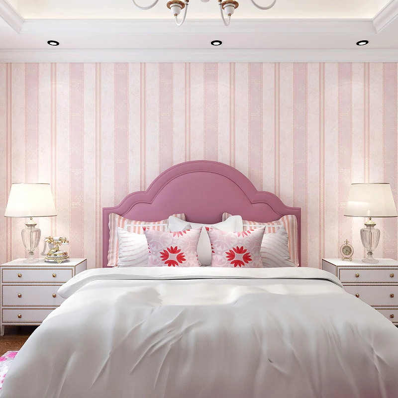 Tapetenrolle mit rosa Streifen, wasserabweisender Wandbelag für Schlafzimmer, nicht beklebt Clearhalo