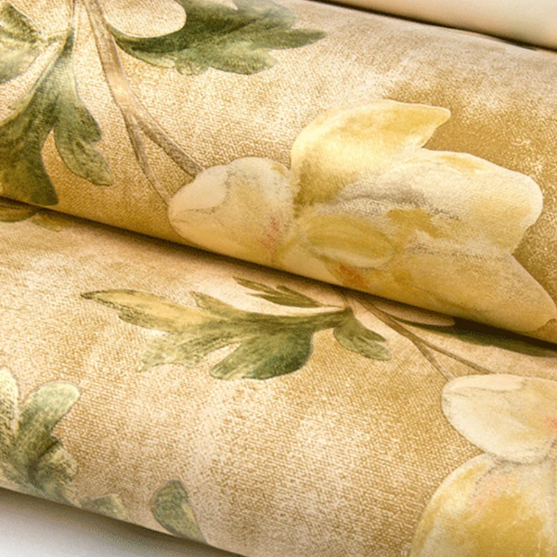 Tapetenrolle ohne Kleister mit beigem und grünem Blumenmuster, 20,5 Zoll x 33 Fuß Clearhalo