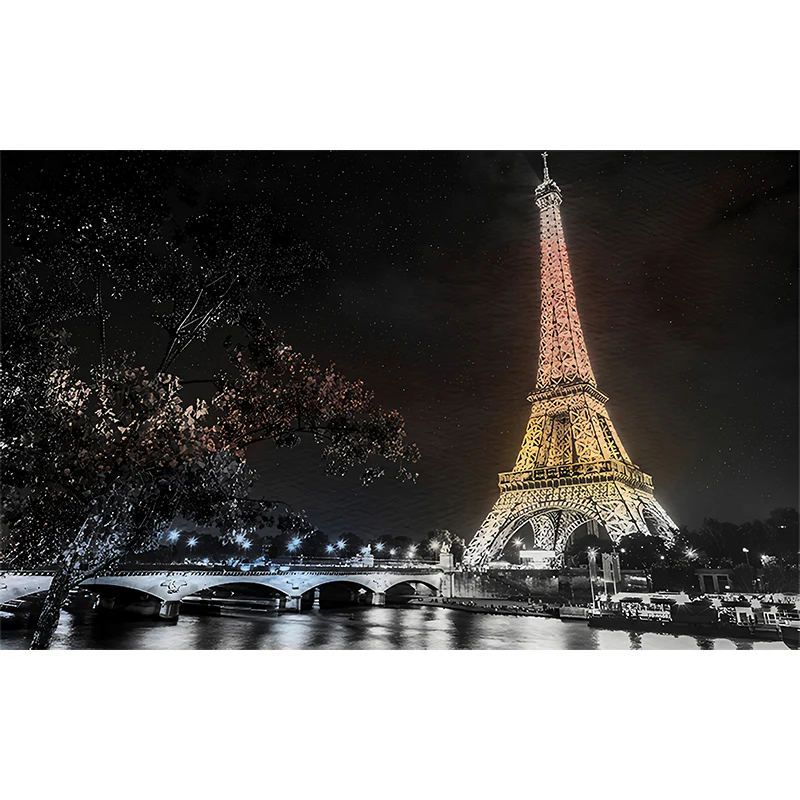 Tapetenwandbilder „Die ganze Nacht“ für das Wohnzimmer, Wanddekoration „Eiffelturm“ Schwarz, schmutzabweisend Clearhalo