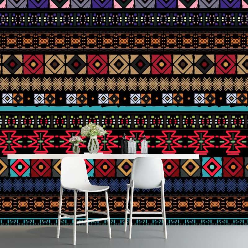 Tapetenwandbilder mit nahtlosen Quadraten, Rot-Gelb-Blau, böhmische Wandkunst für das Wohnzimmer Clearhalo