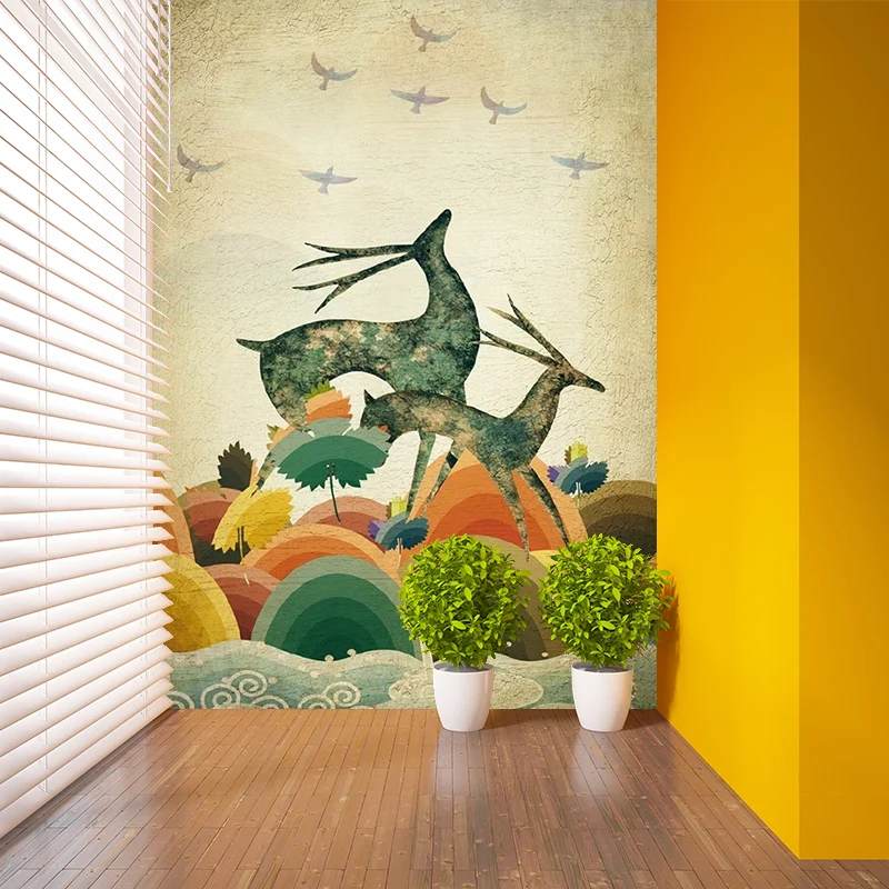 Tapetenwandbilder „Wilde Landhirsch“ Beige, skandinavische Wanddekoration für das Wohnzimmer Clearhalo