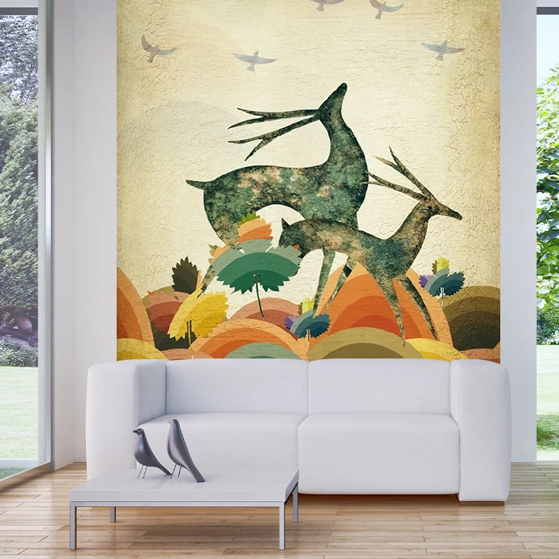 Tapetenwandbilder „Wilde Landhirsch“ Beige, skandinavische Wanddekoration für das Wohnzimmer Clearhalo