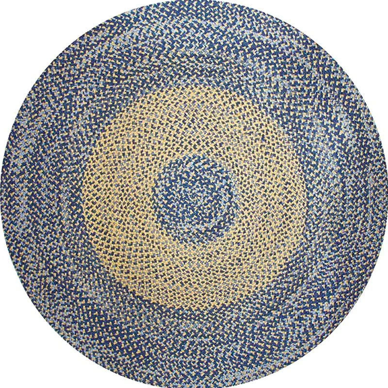 Teppich mit ländlichem Kreismuster, blauer und brauner Sisalteppich, rutschfeste Rückseite, waschbarer, haustierfreundlich...