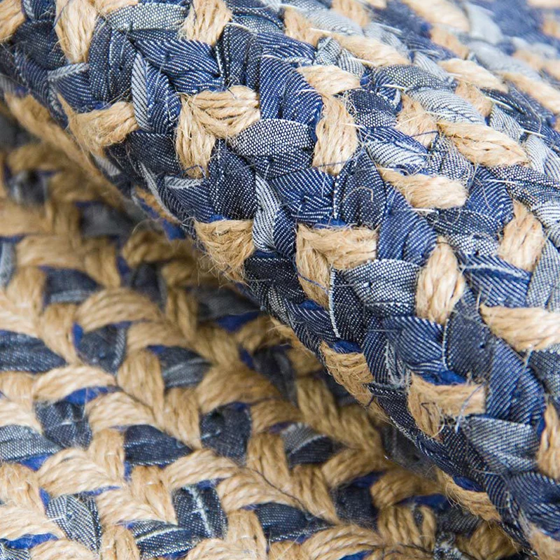 Teppich mit ländlichem Kreismuster, blauer und brauner Sisalteppich, rutschfeste Rückseite, waschbarer, haustierfreundlich...