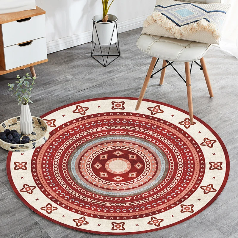 Teppich mit marokkanischem Stammes-Kreismuster, mehrfarbiger Bohemian-Teppich, Polyester, haustierfreundlich, rutschfeste...