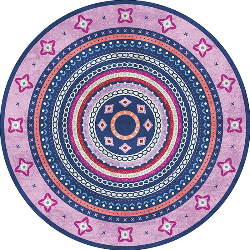 Teppich mit marokkanischem Stammes-Kreismuster, mehrfarbiger Bohemian-Teppich, Polyester, haustierfreundlich, rutschfeste...