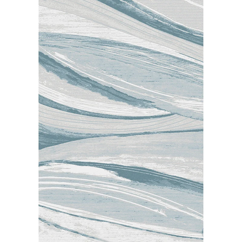 Teppich mit nordischem Pinselstrich-Muster, blauer Polyester-Teppich, waschbarer, haustierfreundlicher, rutschfester Teppi...