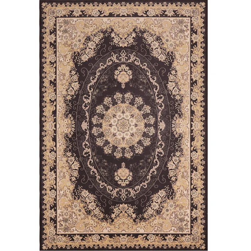 Teppich mit orientalischem Blumenrahmen, dunkle Farbe, Polypropylen-Teppich, maschinenwaschbar, rutschfeste Rückseite, sch...