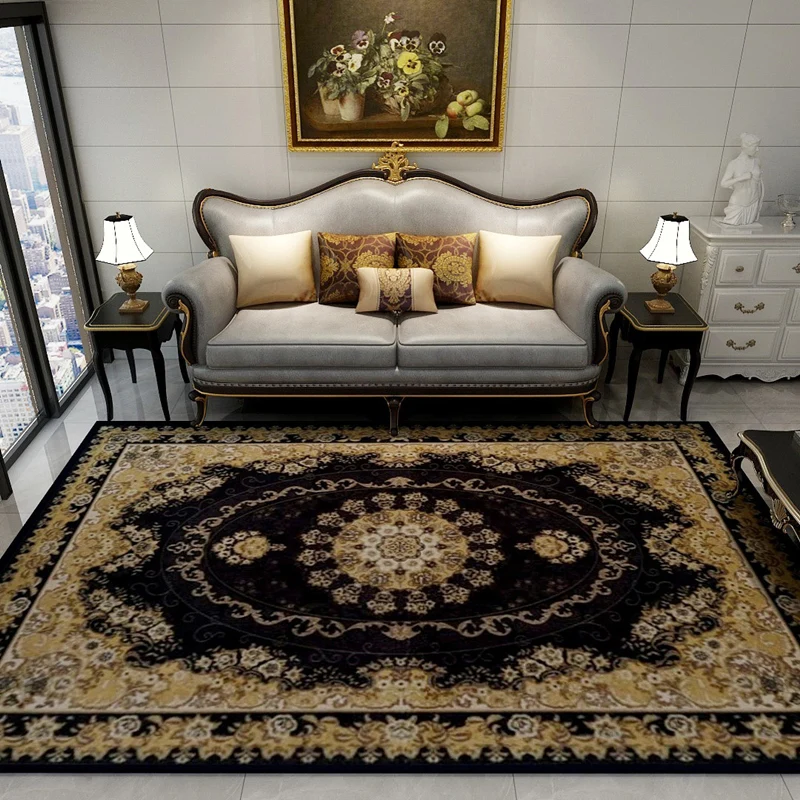 Teppich mit orientalischem Blumenrahmen, dunkle Farbe, Polypropylen-Teppich, maschinenwaschbar, rutschfeste Rückseite, sch...