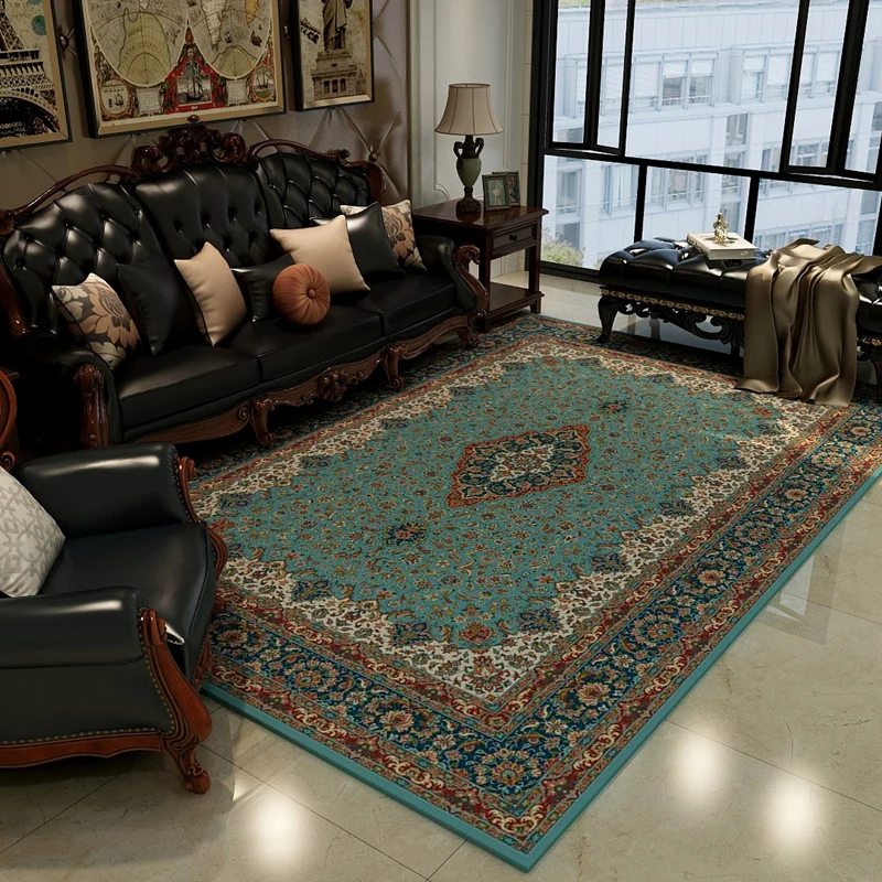 Teppich mit orientalischem Blumenrahmen, dunkle Farbe, Polypropylen-Teppich, maschinenwaschbar, rutschfeste Rückseite, sch...