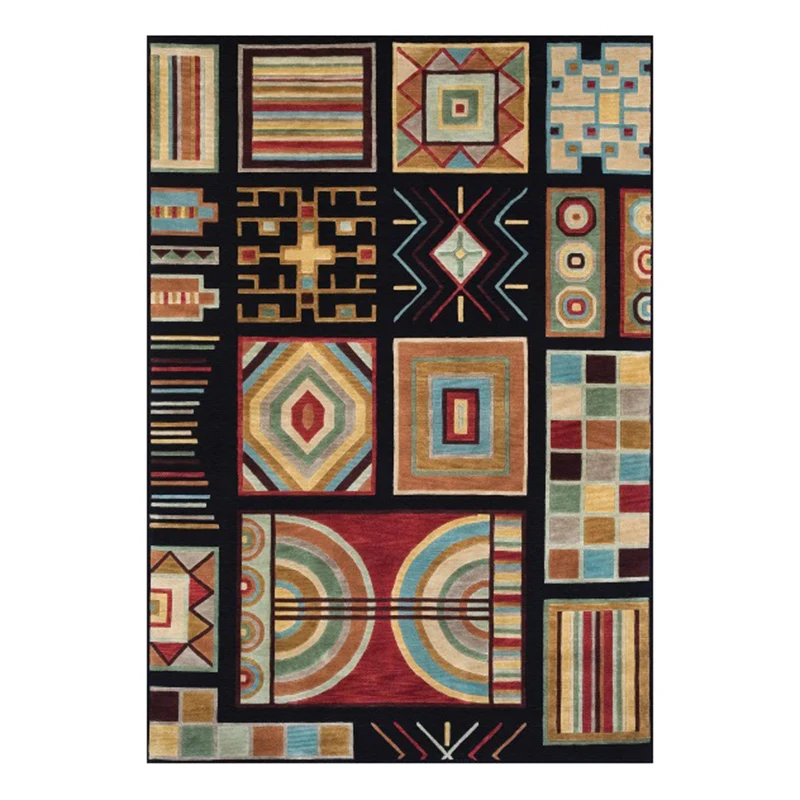 Teppich mit orientalischem Geometrie-Diamantmuster Schwarz, marokkanischer Teppich aus Polyester mit rutschfester Rückseit...