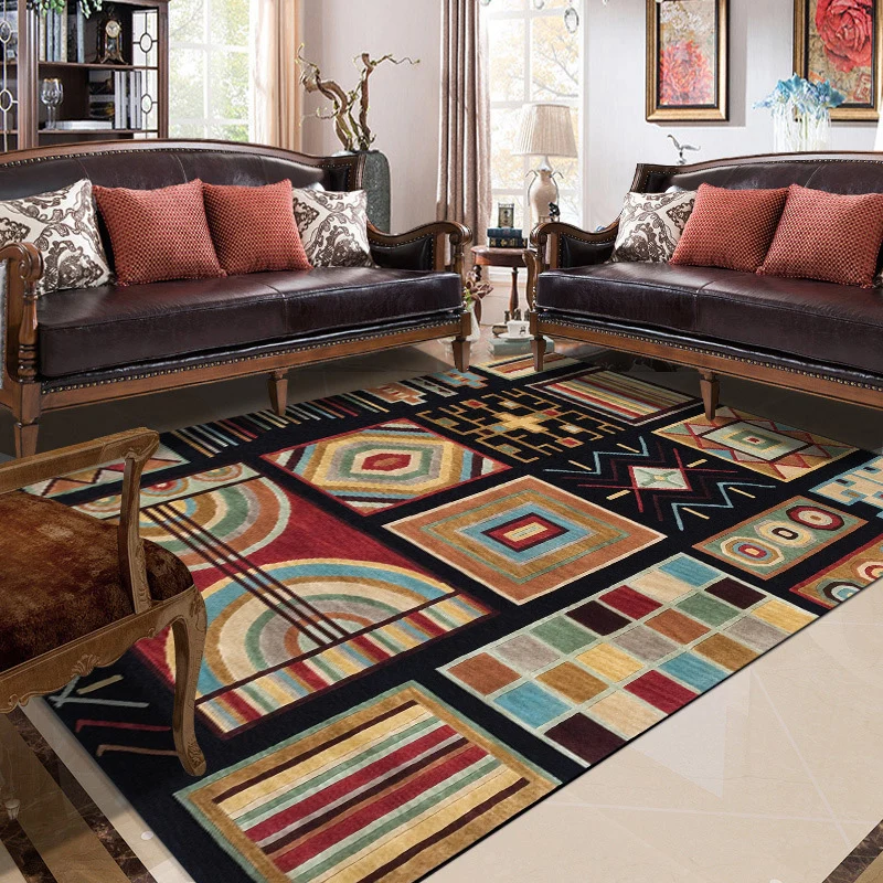 Teppich mit orientalischem Geometrie-Diamantmuster Schwarz, marokkanischer Teppich aus Polyester mit rutschfester Rückseit...