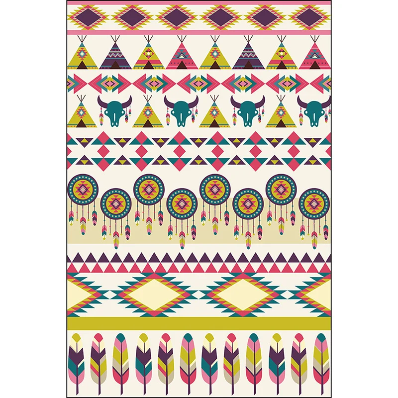 Teppich mit Stammes-Kuhmuster und Federn, gelber Polyester-Teppich, maschinenwaschbarer, rutschfester Teppich für das Schl...