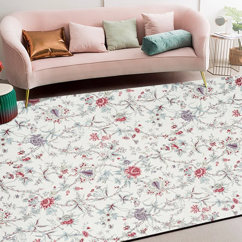 Teppich mit traditionellem Blumenmuster, weiß, klassischer Teppich, waschbarer Polyester-Teppich mit rutschfester Rückseit...