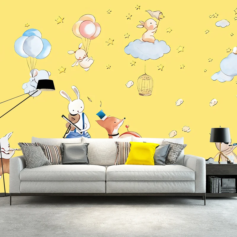 Tierparty-Wandpapier-Wandbilder, Cartoon-Wandkunst aus Vliesstoff Pastellfarben Clearhalo