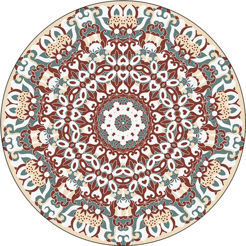 Traditioneller Teppich mit Blumenmuster, blauer Stammesteppich, waschbarer Polyester-Teppich mit rutschfester Rückseite fü...