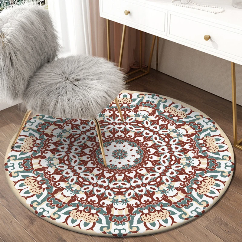 Traditioneller Teppich mit Blumenmuster, blauer Stammesteppich, waschbarer Polyester-Teppich mit rutschfester Rückseite fü...