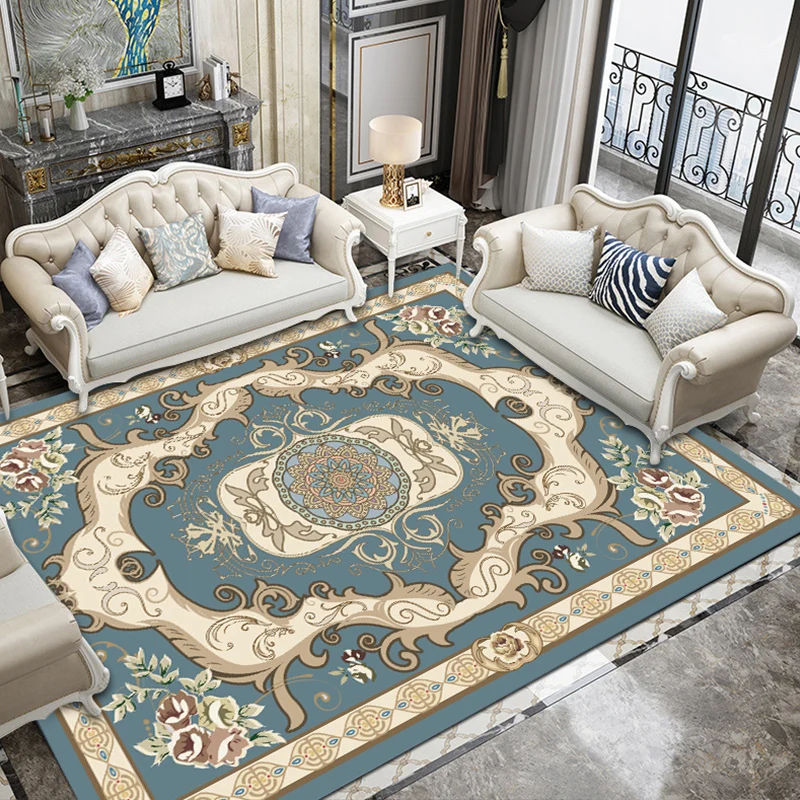 Traditioneller Teppich mit Blumenmuster, blauer und roter Retro-Teppich, waschbar, haustierfreundlich, rutschfester Teppic...