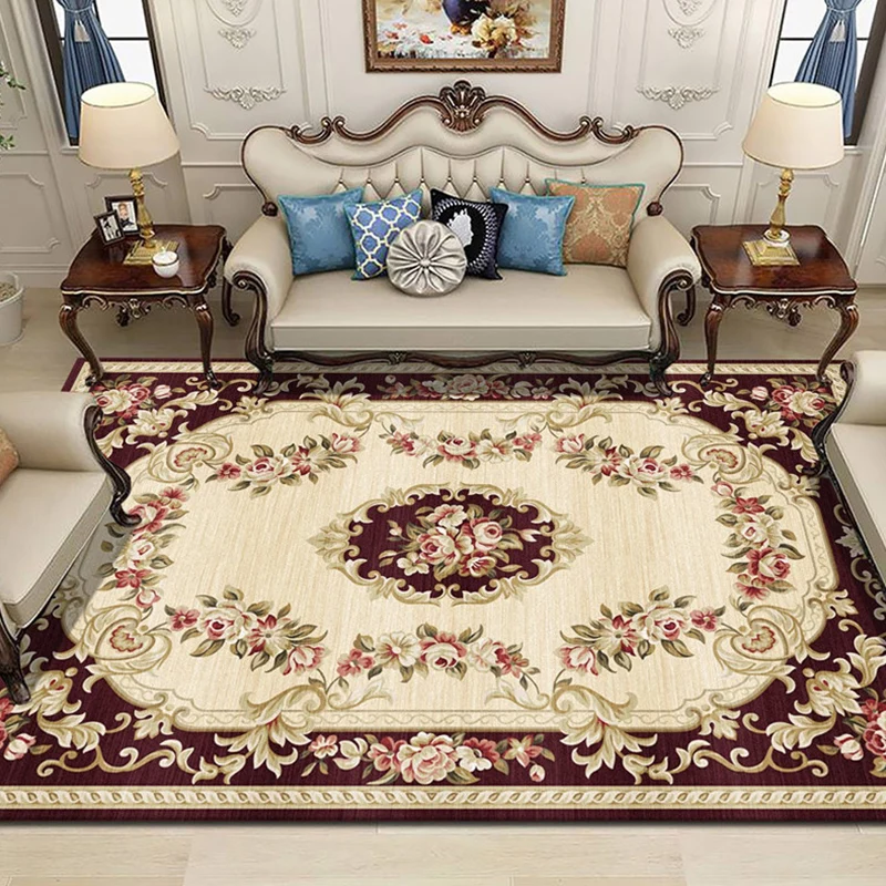 Traditioneller Teppich mit Blumenmuster, blauer und roter Retro-Teppich, waschbar, haustierfreundlich, rutschfester Teppic...