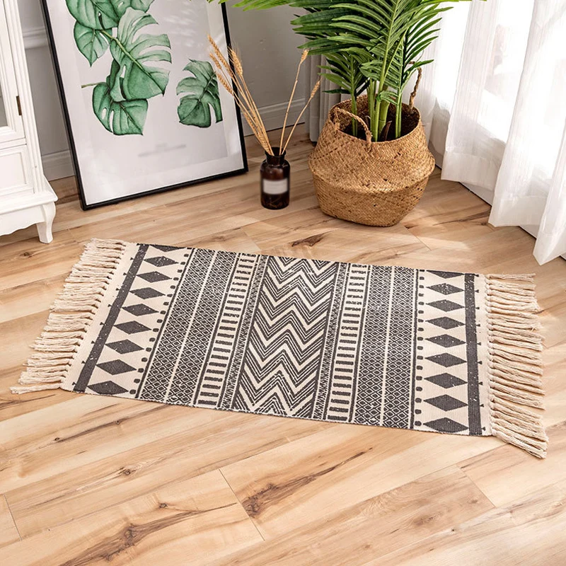 Traditioneller Tribal-Teppich mit Streifenmuster, mehrfarbiger Bohemian-Teppich, Flachs, haustierfreundlich, waschbar, rut...