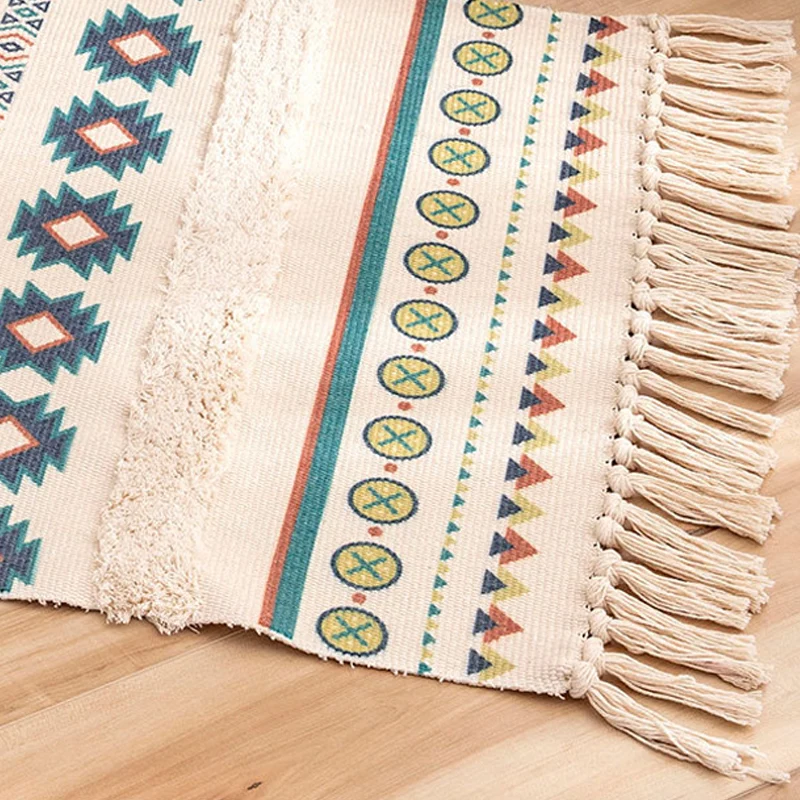 Traditioneller Tribal-Teppich mit Streifenmuster, mehrfarbiger Bohemian-Teppich, Flachs, haustierfreundlich, waschbar, rut...