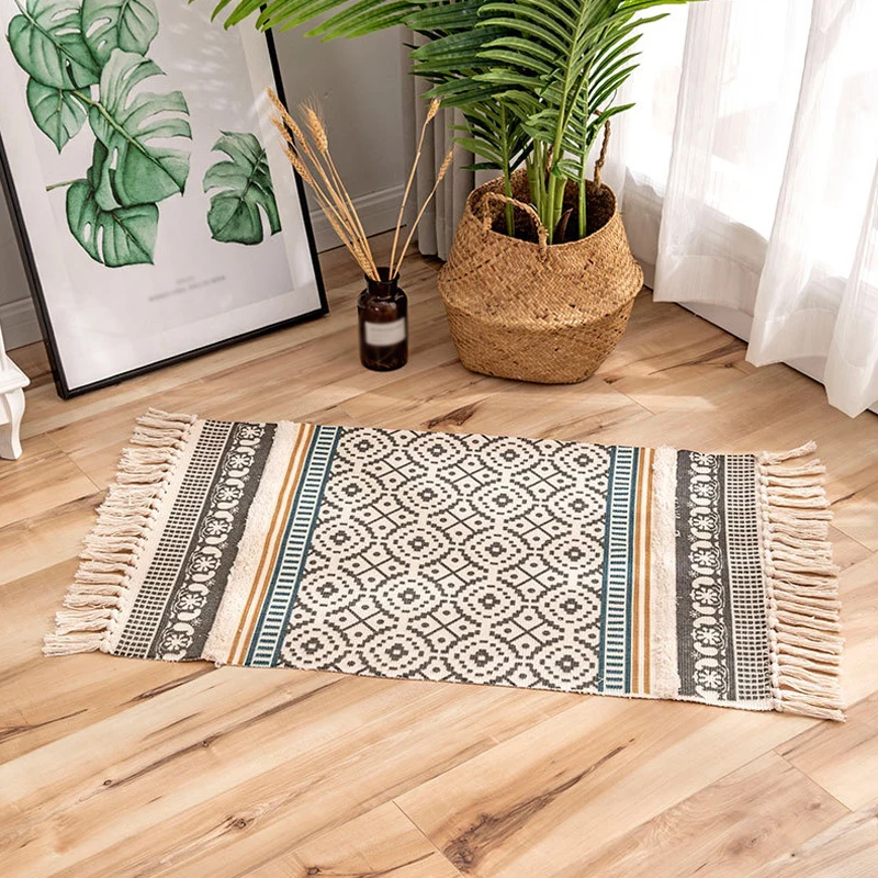 Traditioneller Tribal-Teppich mit Streifenmuster, mehrfarbiger Bohemian-Teppich, Flachs, haustierfreundlich, waschbar, rut...