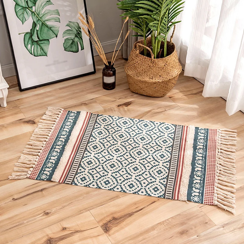 Traditioneller Tribal-Teppich mit Streifenmuster, mehrfarbiger Bohemian-Teppich, Flachs, haustierfreundlich, waschbar, rut...