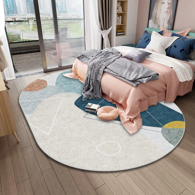 Trendiger mehrfarbiger nordischer Teppich aus Polyester mit abstrakter Geometrie, haustierfreundlich, rutschfeste Rückseit...