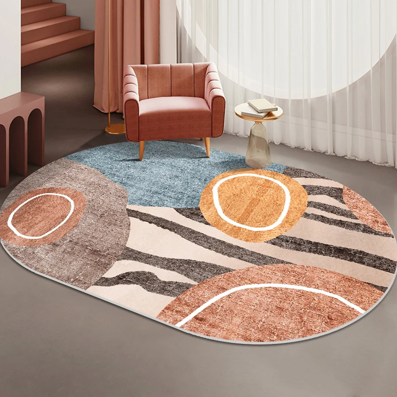 Trendiger mehrfarbiger nordischer Teppich aus Polyester mit abstrakter Geometrie, haustierfreundlich, rutschfeste Rückseit...