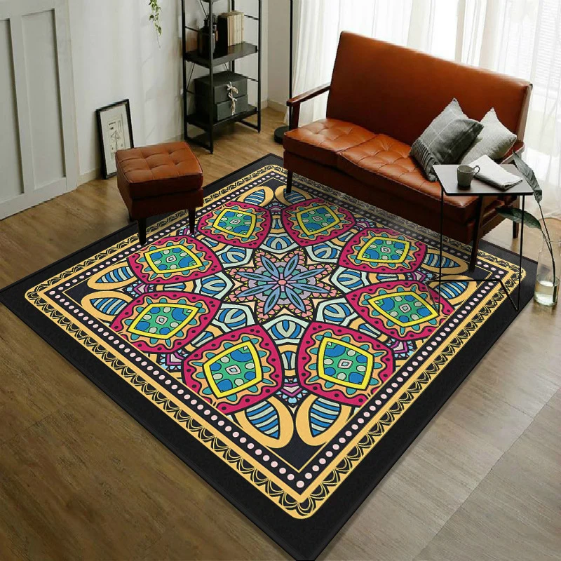 Trendiger symmetrischer Teppich mit Blumenmuster, mehrfarbiger Teppich im marokkanischen Stil, synthetischer Teppich für d...