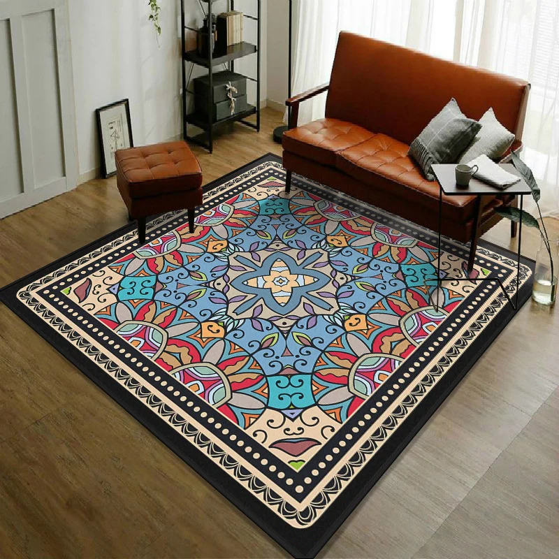 Trendiger symmetrischer Teppich mit Blumenmuster, mehrfarbiger Teppich im marokkanischen Stil, synthetischer Teppich für d...
