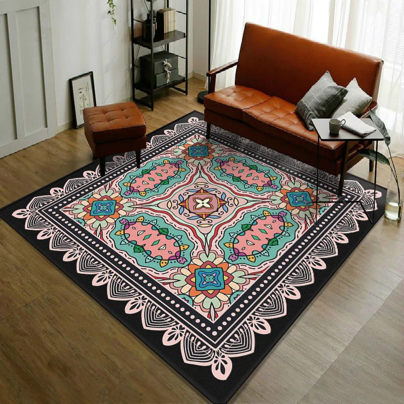 Trendiger symmetrischer Teppich mit Blumenmuster, mehrfarbiger Teppich im marokkanischen Stil, synthetischer Teppich für d...