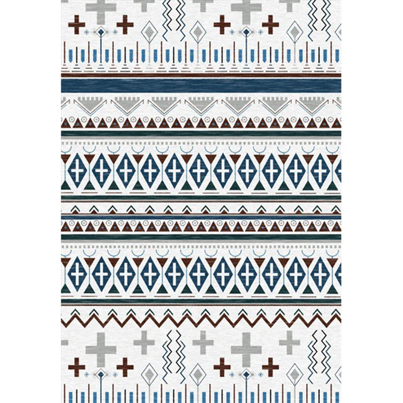 Tribal-Teppich im Südwesten mit weißem Geometrie-Kreuzmuster-Teppich, haustierfreundlicher Polyester-Teppich für die Heimd...