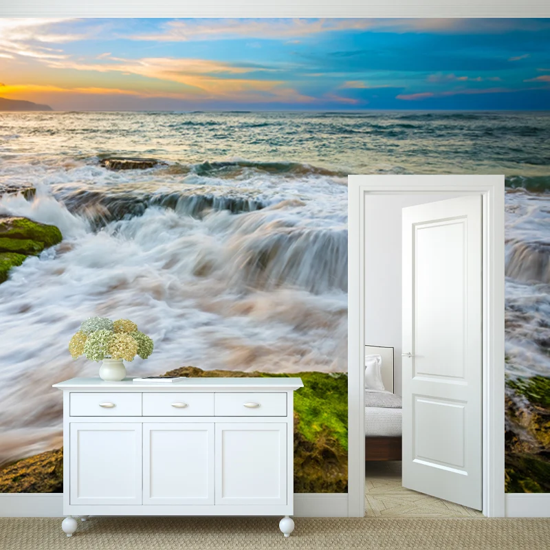 Tropics Eventide Seascapes Wandbild blau-grün feuchtigkeitsbeständige Wandverkleidung für Zuhause Clearhalo