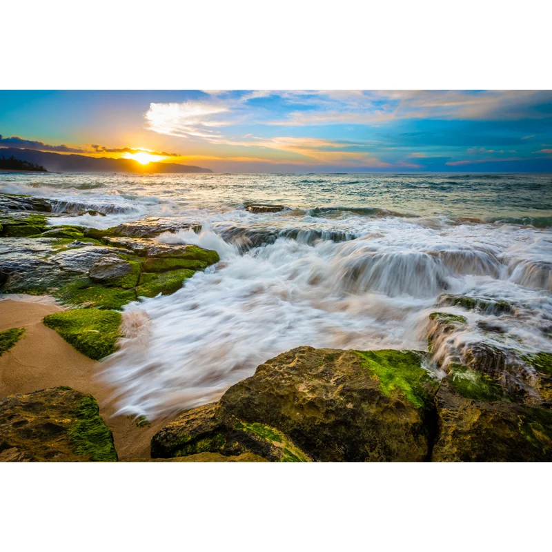 Tropics Eventide Seascapes Wandbild blau-grün feuchtigkeitsbeständige Wandverkleidung für Zuhause Clearhalo