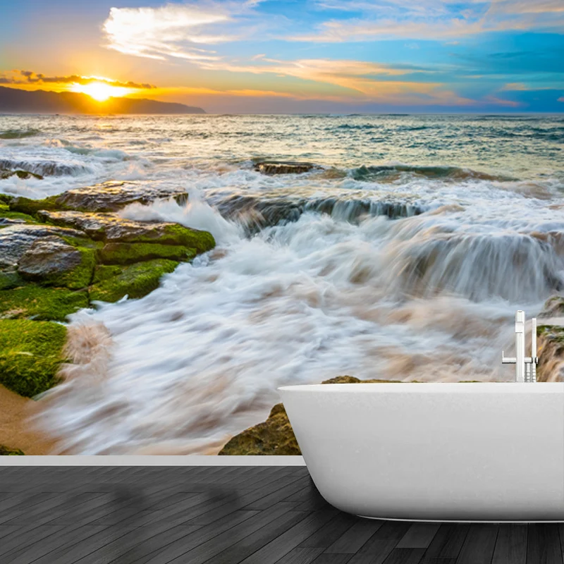 Tropics Eventide Seascapes Wandbild blau-grün feuchtigkeitsbeständige Wandverkleidung für Zuhause Clearhalo