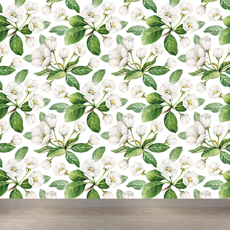 Tropische Blüten-Wandaufkleber, weiße Wohnzimmer-Wandverkleidung, individuelle Größe erhältlich Clearhalo