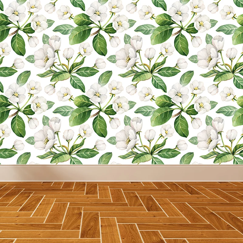 Tropische Blüten-Wandaufkleber, weiße Wohnzimmer-Wandverkleidung, individuelle Größe erhältlich Clearhalo