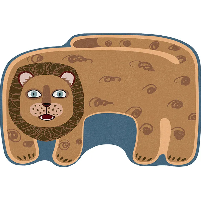 Unregelmäßiger Kinder-Schlafzimmerteppich Rot und Braun, Tier-Tiger, Löwe, Leopardenmuster, Teppich aus Polyester mit ruts...