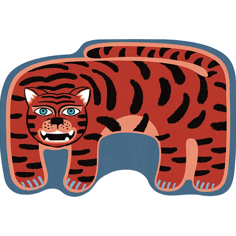 Unregelmäßiger Kinder-Schlafzimmerteppich Rot und Braun, Tier-Tiger, Löwe, Leopardenmuster, Teppich aus Polyester mit ruts...
