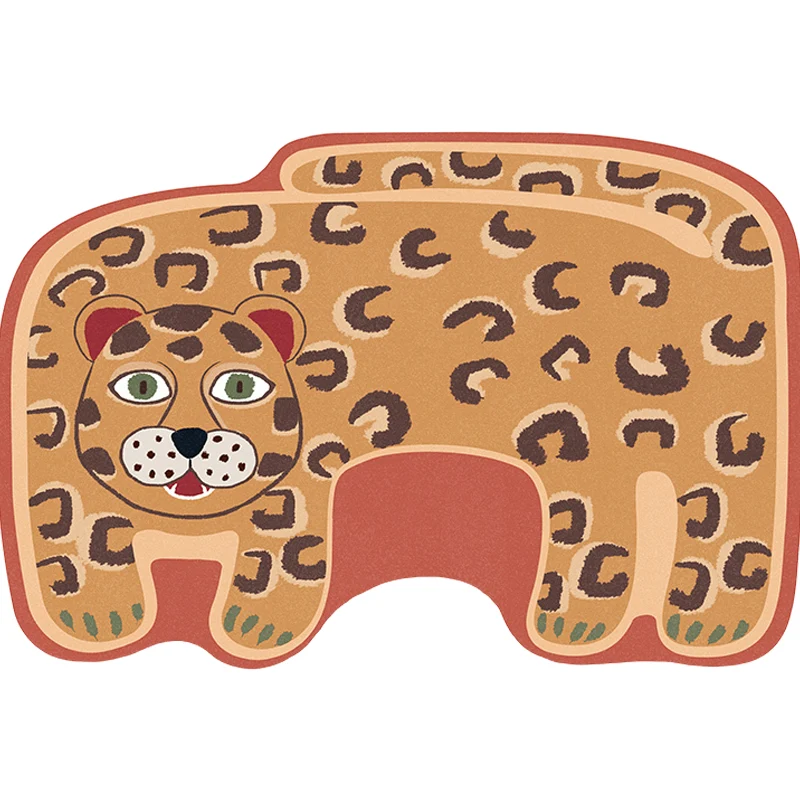 Unregelmäßiger Kinder-Schlafzimmerteppich Rot und Braun, Tier-Tiger, Löwe, Leopardenmuster, Teppich aus Polyester mit ruts...